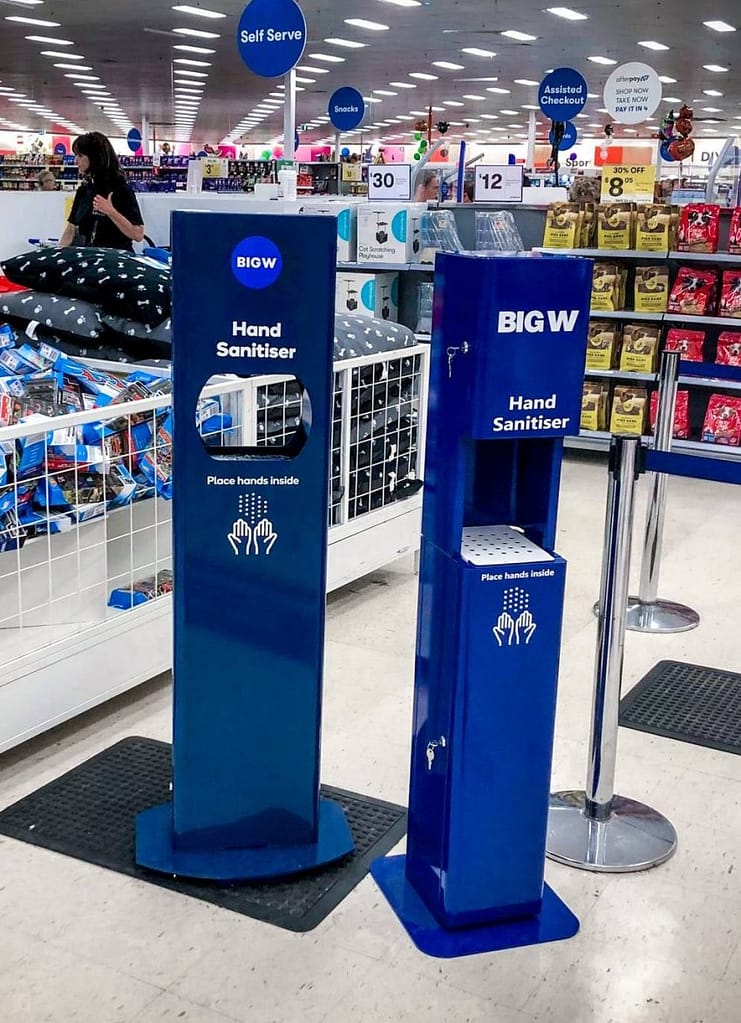Sleek contained hand sanitiser unit