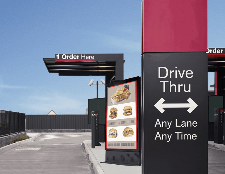 digital signage screen in fast food drive in
