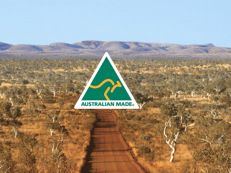 australian made logo on bush background